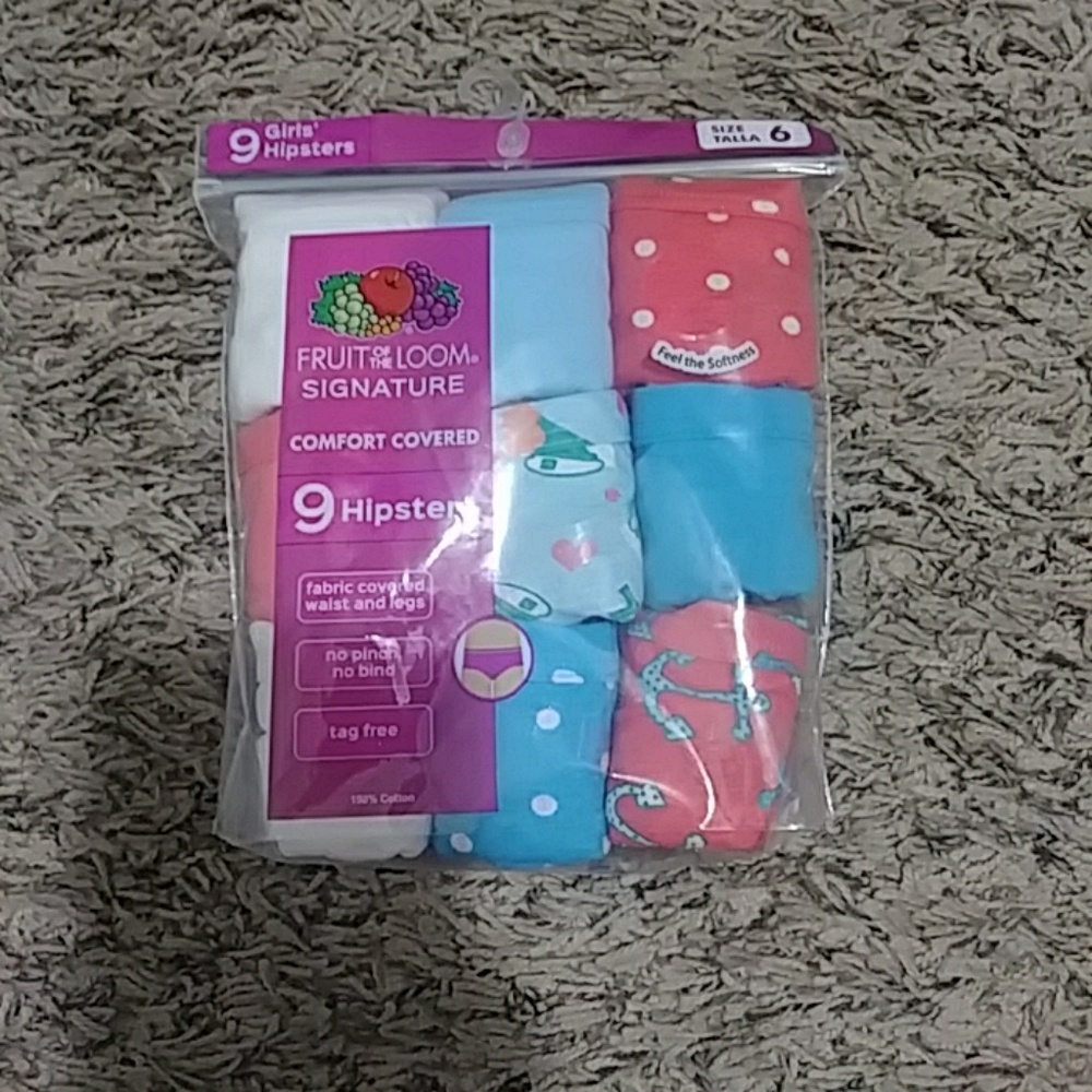 9 pack of girls hipster panties size 6
